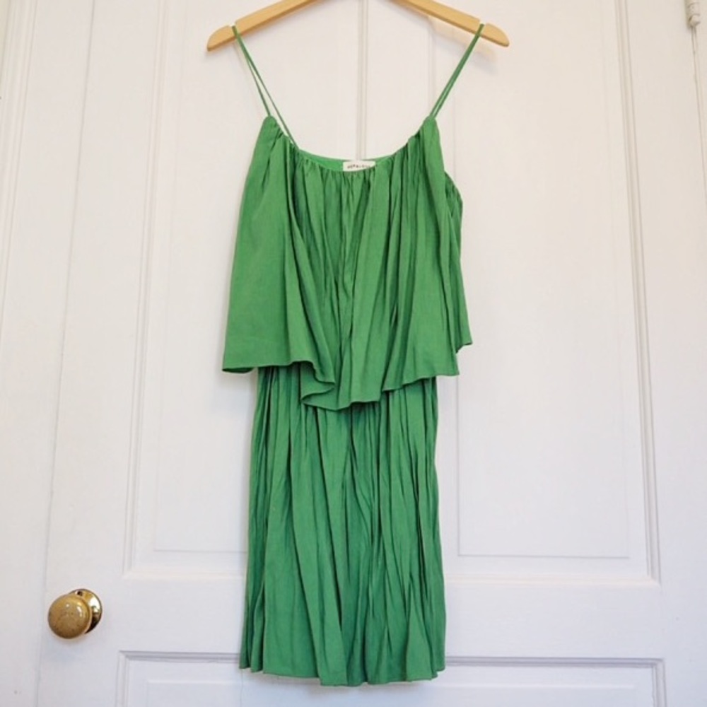 Pepaloves Green Pleated Ruffle Mini Dress